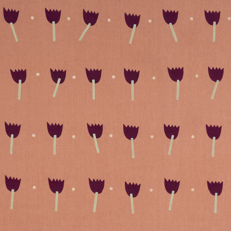 Schumacher TULIP PLAY HAND BLOCK PRINT VIOLET ON RUST Fabric | Atlanta Fabrics