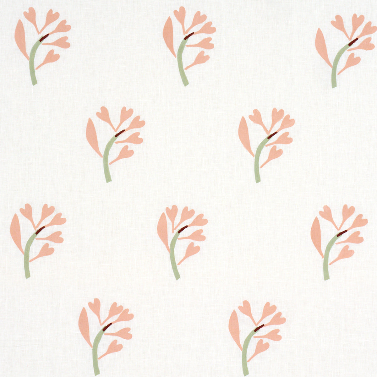 Schumacher GINKGO HAND BLOCK PRINT PINK AND SAGE ON WHITE Fabric | Atlanta Fabrics