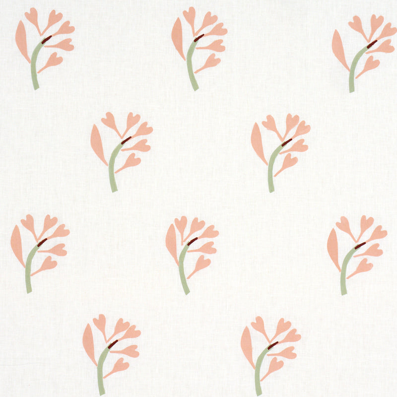 Schumacher GINKGO HAND BLOCK PRINT PINK AND SAGE ON WHITE Fabric | Atlanta Fabrics