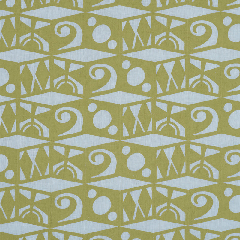 Schumacher TAROT HAND BLOCK SKY & GREEN  | Atlanta Fabrics