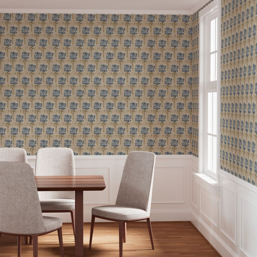 Faded Garden Reverie Denim Wallpaper