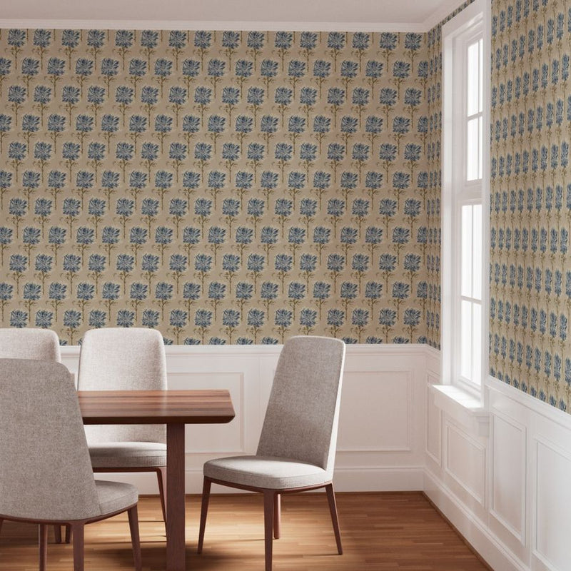 Faded Garden Reverie Denim Wallpaper