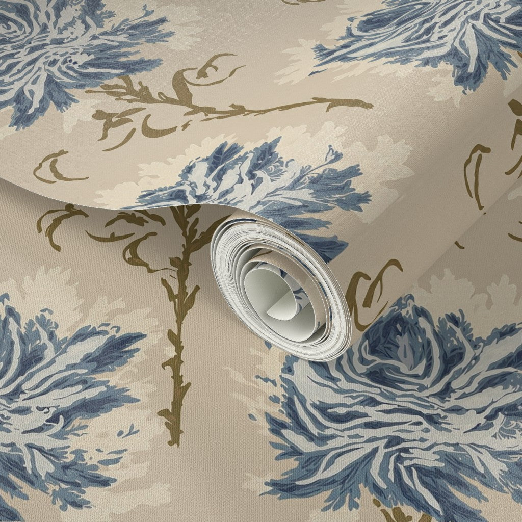 Faded Garden Reverie Denim Wallpaper