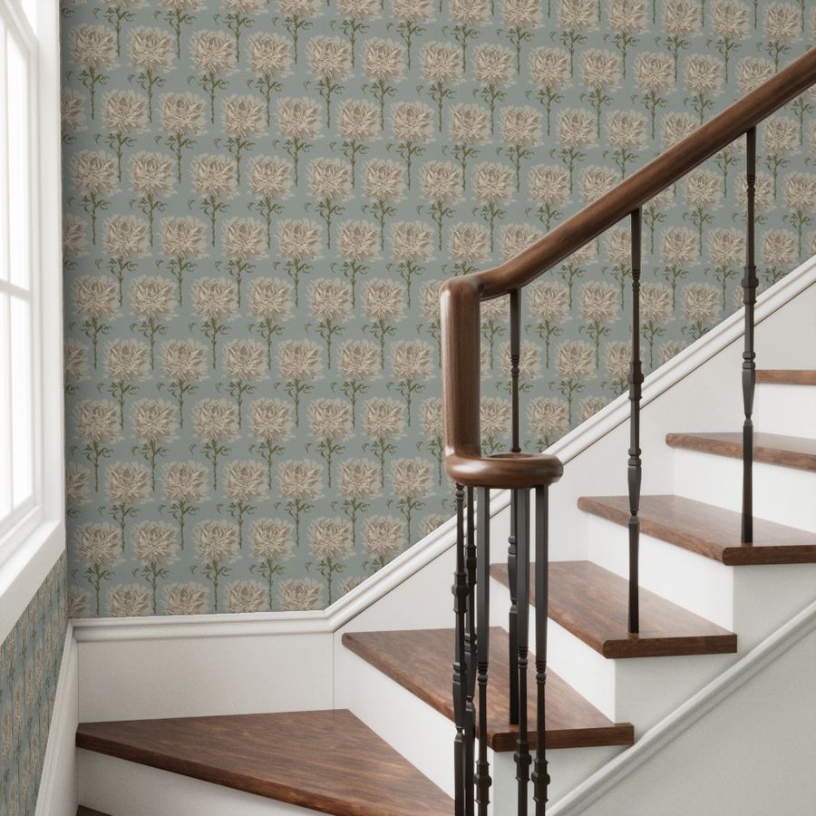 Faded Garden Reverie Duck Egg Wallpaper