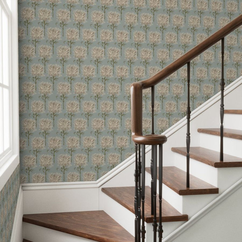 Faded Garden Reverie Duck Egg Wallpaper