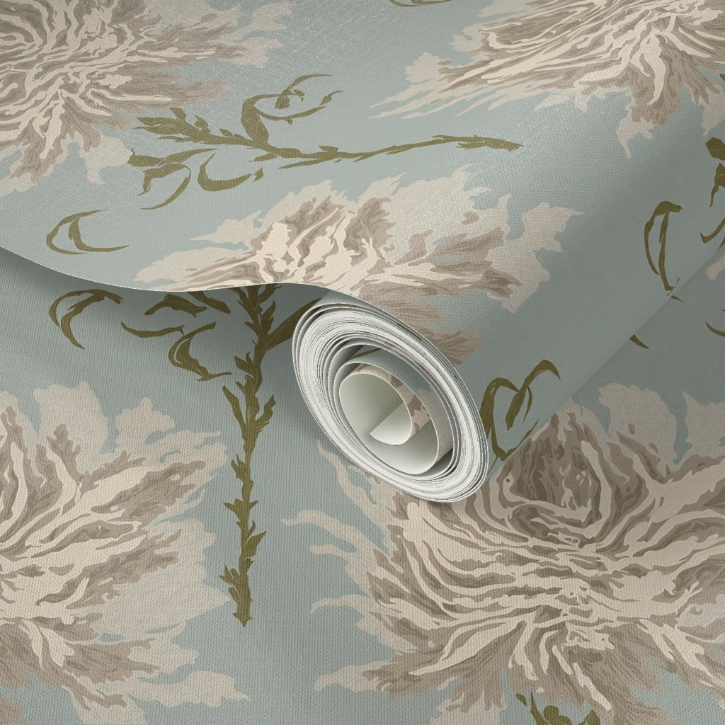 Faded Garden Reverie Duck Egg Wallpaper