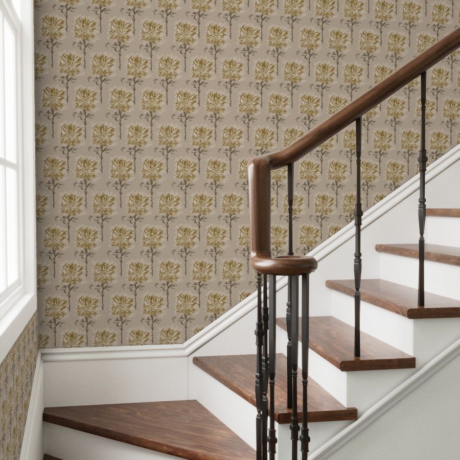 Faded Garden Reverie Gold Wallpaper