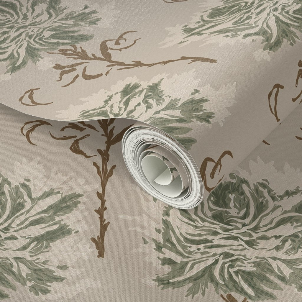 Faded Garden Reverie Sage Wallpaper