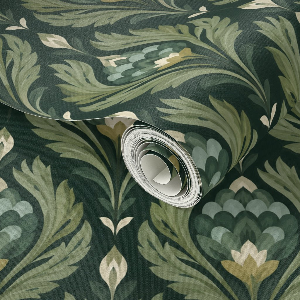 Palmette Evergreen Wallpaper