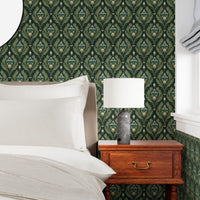 Palmette Evergreen Wallpaper
