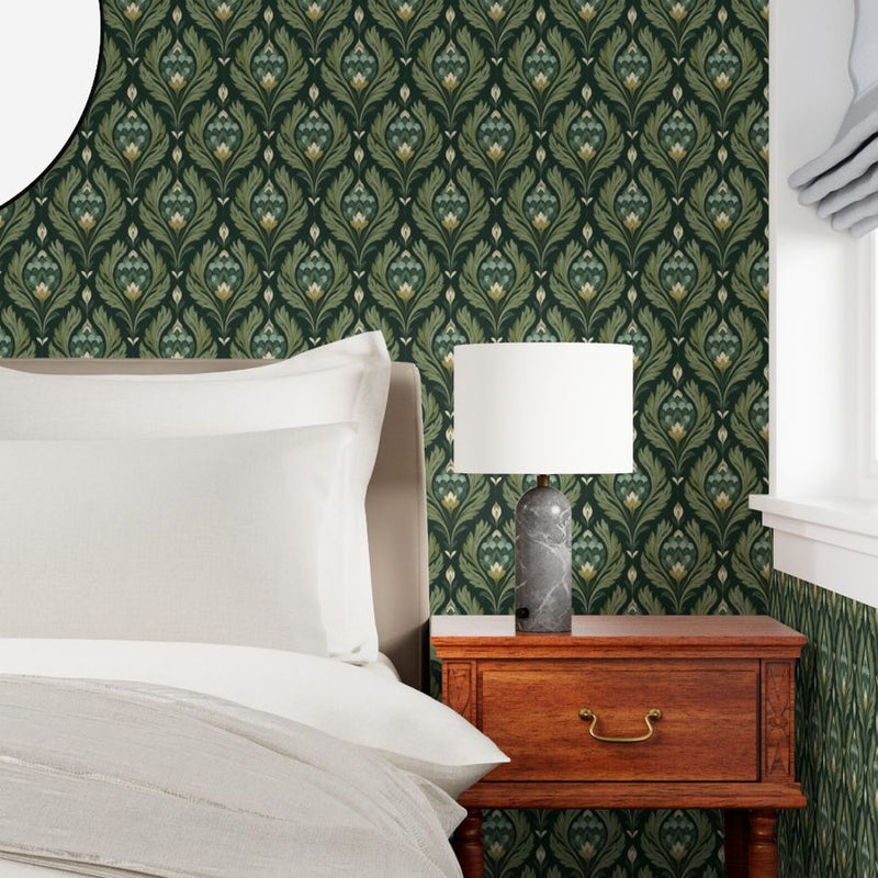 Atlanta Fabrics Palmette Evergreen Wallpaper Wallpaper | Atlanta Fabrics