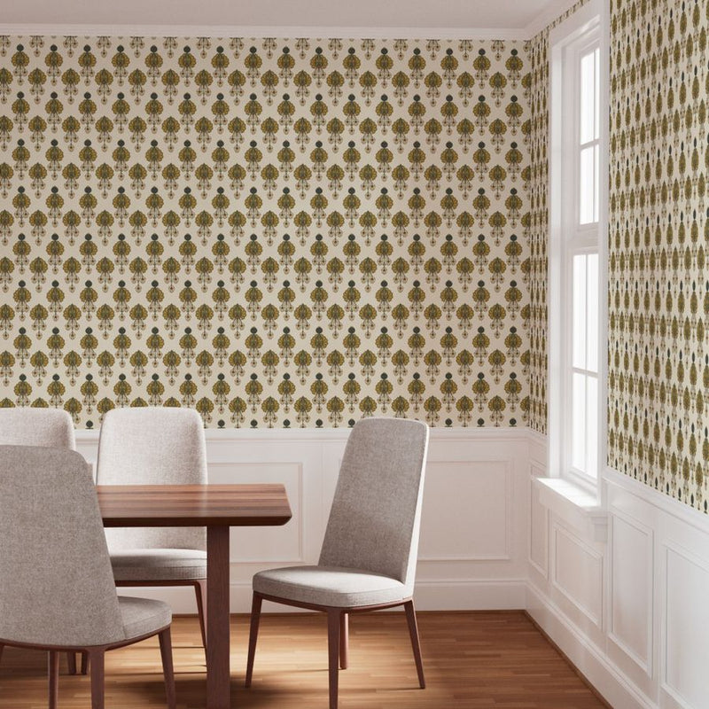 Atlanta Fabrics Pendant Blossom Ochre Wallpaper Wallpaper | Atlanta Fabrics