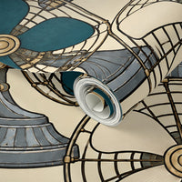 Atlanta Fabrics Breeze Table Fan Petrol Wallpaper Wallpaper | Atlanta Fabrics