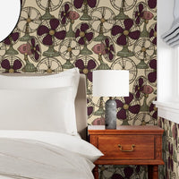 Atlanta Fabrics Breeze Table Fan Aubergine Wallpaper Wallpaper | Atlanta Fabrics