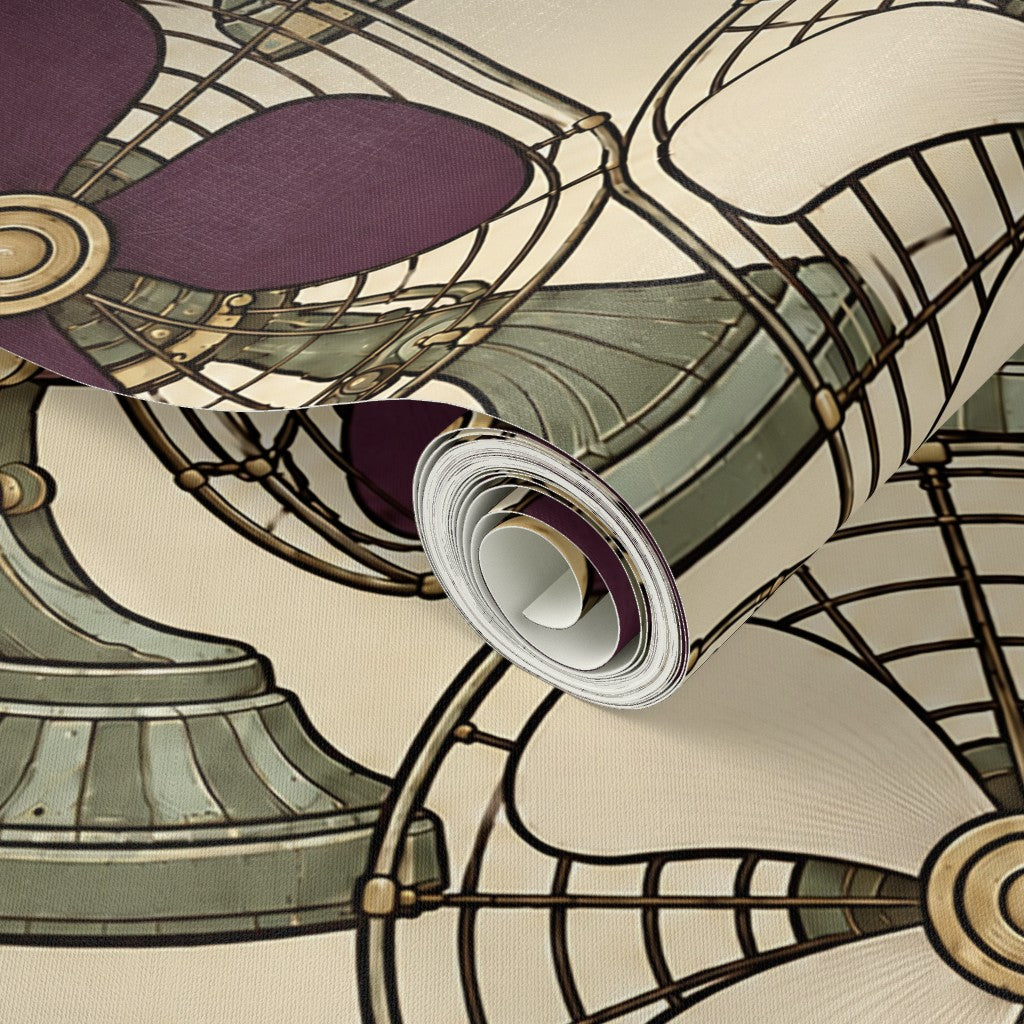Atlanta Fabrics Breeze Table Fan Aubergine Wallpaper Wallpaper | Atlanta Fabrics