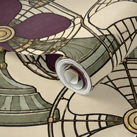 Atlanta Fabrics Breeze Table Fan Aubergine Wallpaper Wallpaper | Atlanta Fabrics