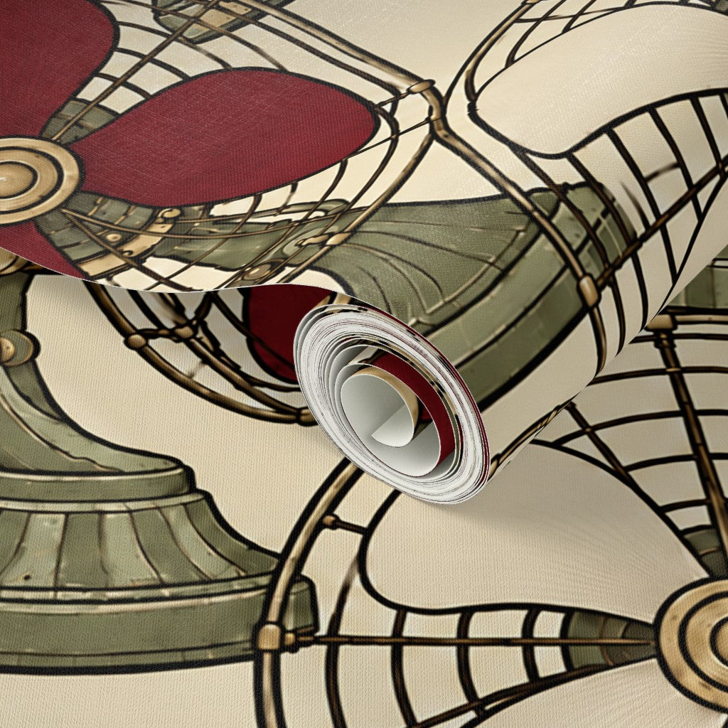 Atlanta Fabrics Breeze Table Fan Oxblood Wallpaper Wallpaper | Atlanta Fabrics