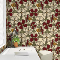 Atlanta Fabrics Breeze Table Fan Oxblood Wallpaper Wallpaper | Atlanta Fabrics