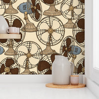 Atlanta Fabrics Breeze Table Fan Walnut Wallpaper Wallpaper | Atlanta Fabrics