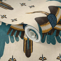 Atlanta Fabrics Prairie Thunderbird Teal Wallpaper Wallpaper | Atlanta Fabrics