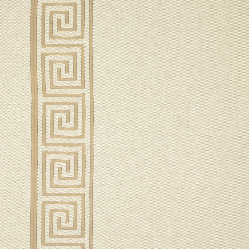 SCHUMACHER GREEK KEY EMBROIDERY PEBBLE AND TAUPE FABRIC | Atlanta Fabrics