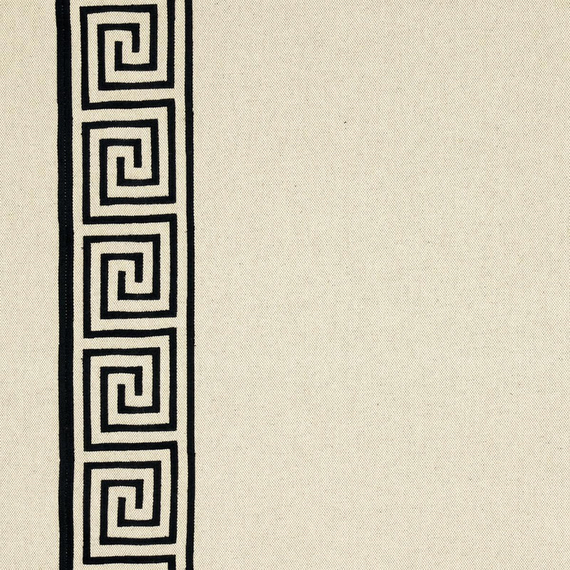 SCHUMACHER Greek Key Embroidery PEBBLE AND BLACK FABRIC | Atlanta Fabrics