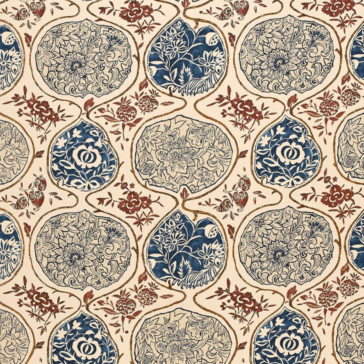 Schumacher KATSUGI INDIGO & CINNABAR Fabric | Atlanta Fabrics