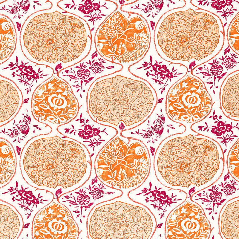 Schumacher KATSUGI TANGERINE & BERRY Fabric | Atlanta Fabrics
