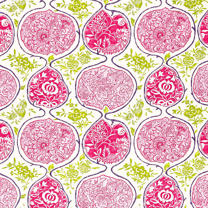 Schumacher KATSUGI FUCHSIA & CHARTREUSE Fabric | Atlanta Fabrics