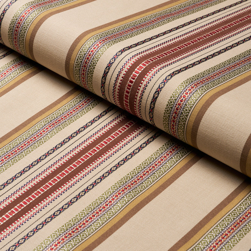 Schumacher WELLINGTON STRIPE MULTI ON PECAN Fabric | Atlanta Fabrics