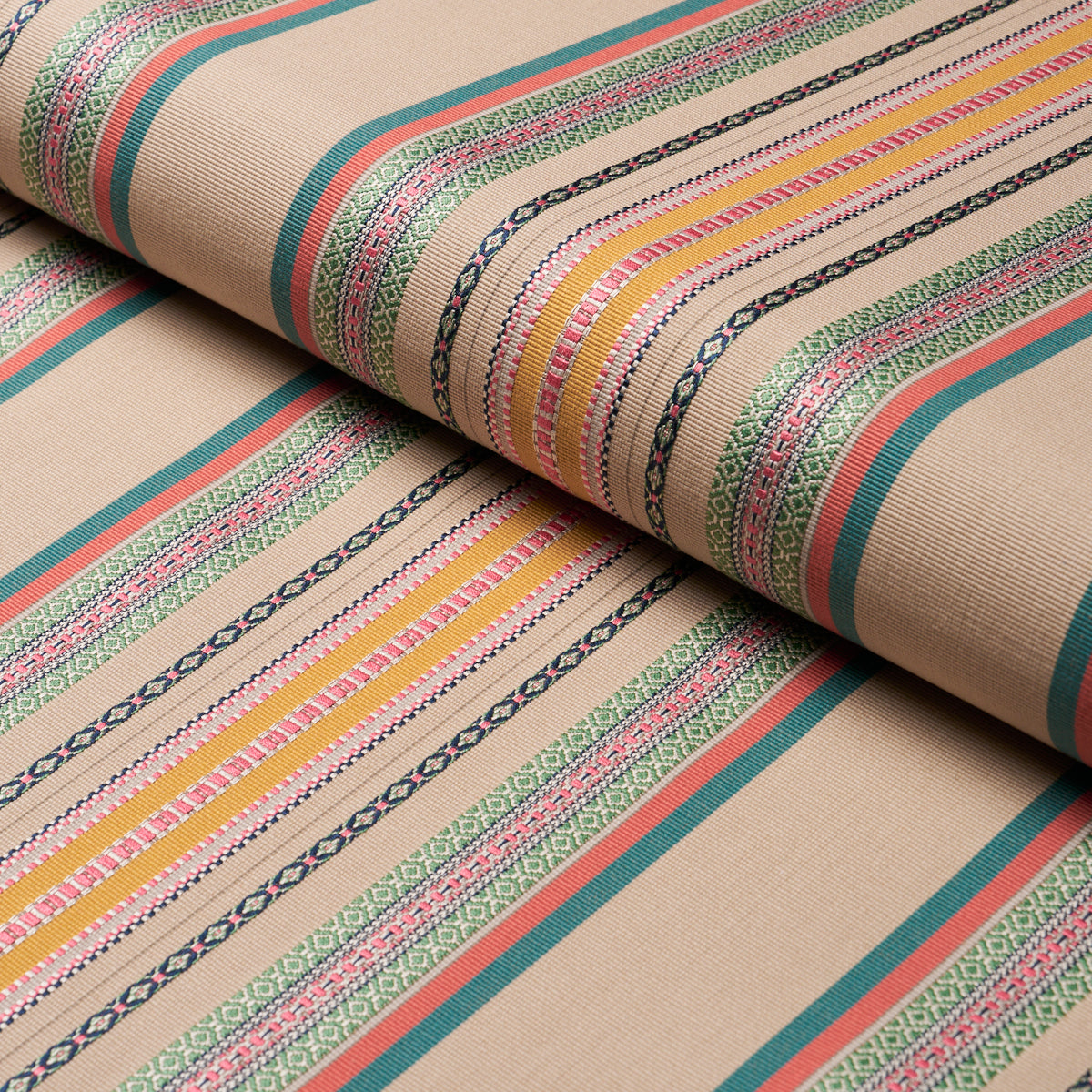 Schumacher WELLINGTON STRIPE NATURAL ON MULTI Fabric | Atlanta Fabrics