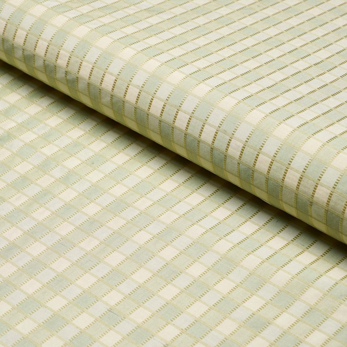 SCHUMACHER INGRID SILK CHECK SEASPRAY FABRIC | Atlanta Fabrics