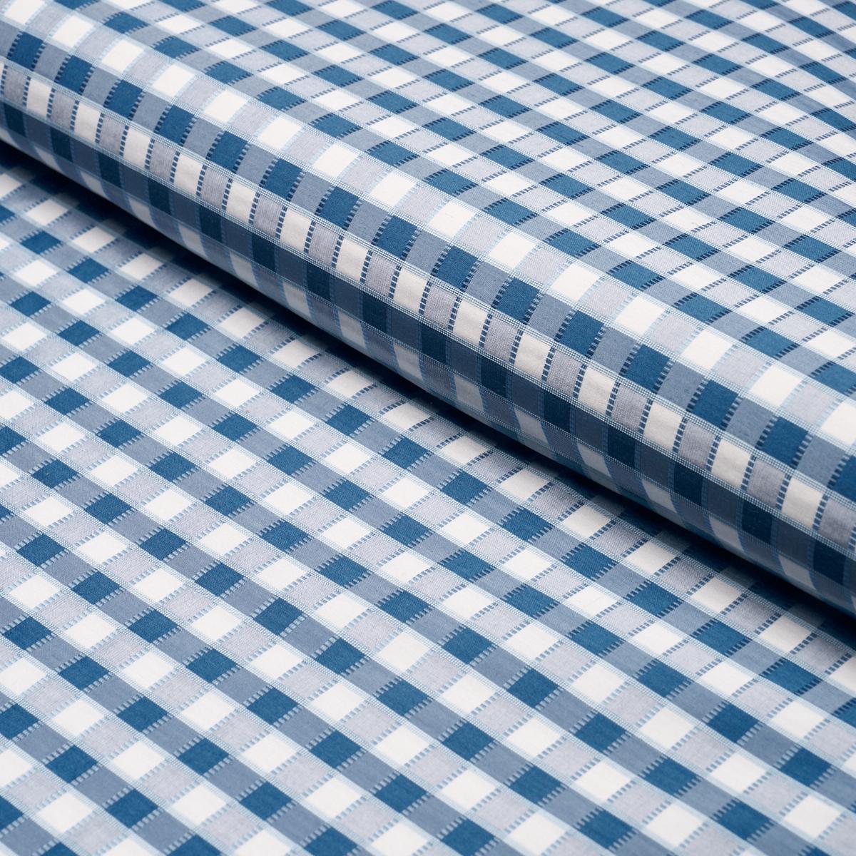 SCHUMACHER INGRID SILK CHECK BLUE FABRIC | Atlanta Fabrics