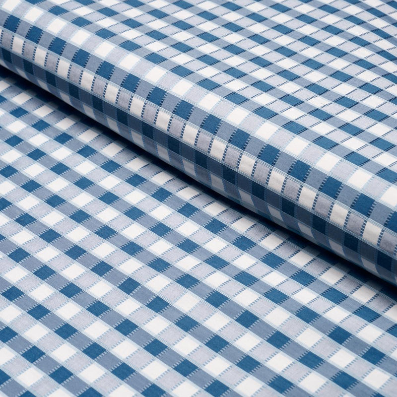 SCHUMACHER INGRID SILK CHECK BLUE FABRIC | Atlanta Fabrics
