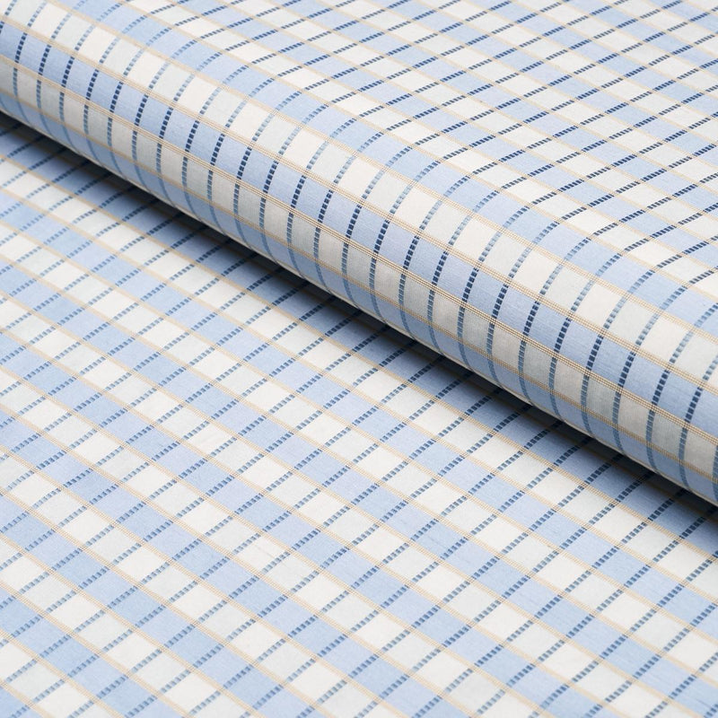 SCHUMACHER INGRID SILK CHECK SKY FABRIC | Atlanta Fabrics