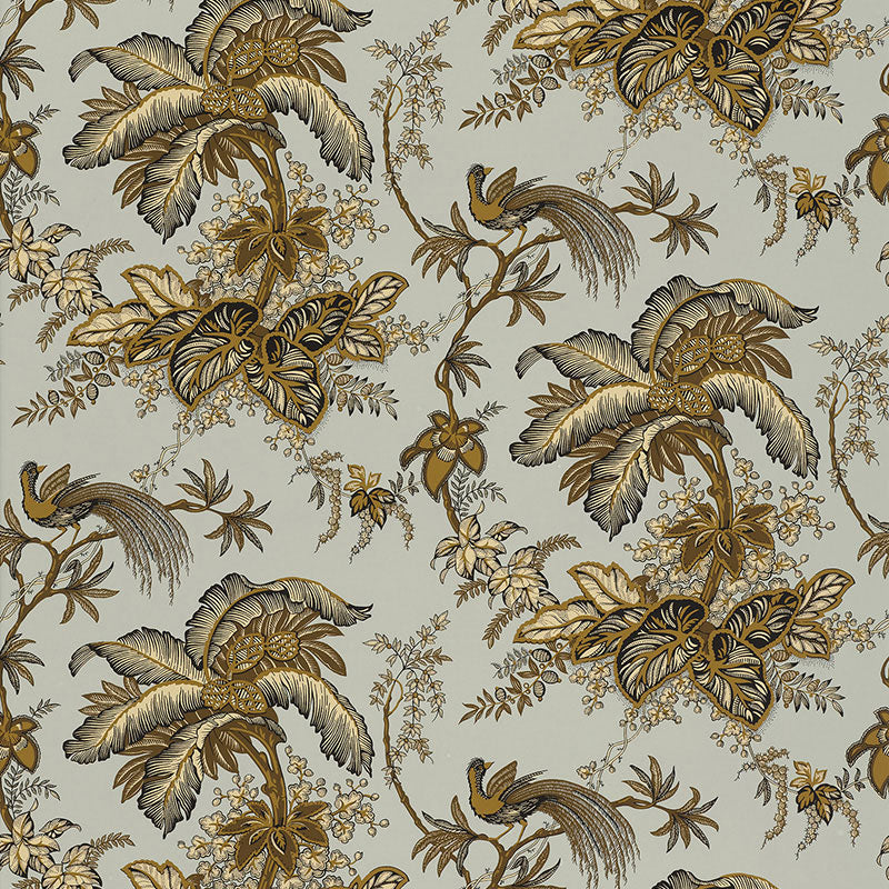 Schumacher COCONUT GROVE AQUA & TAN  | Atlanta Fabrics