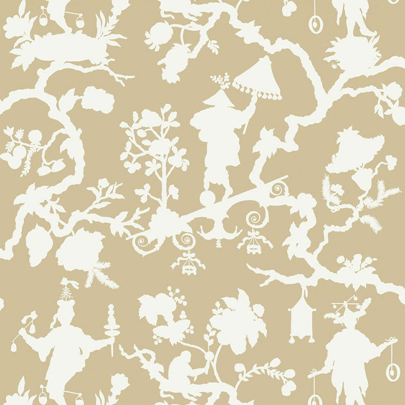 Schumacher SHANTUNG SILHOUETTE PRINT SAND  | Atlanta Fabrics