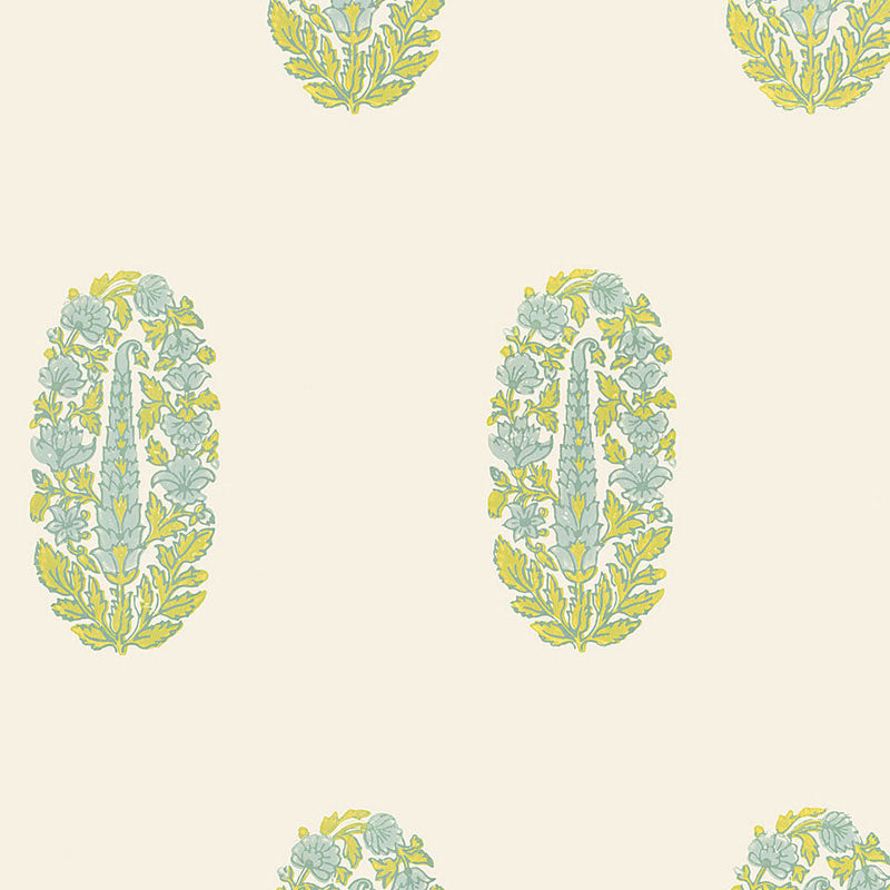 Schumacher ASKANDRA FLOWER PEAR & WATER BLUE  | Atlanta Fabrics