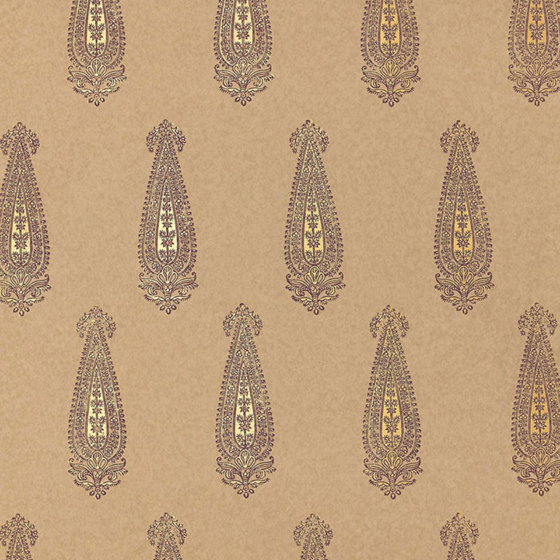 SCHUMACHER KATARA PAISLEY AUBERGINE & GILT WALLCOVERING | Atlanta Fabrics