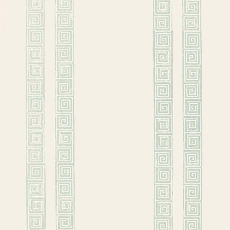 SCHUMACHER GREEK KEY STRIPE WATER BLUE WALLCOVERING | Atlanta Fabrics