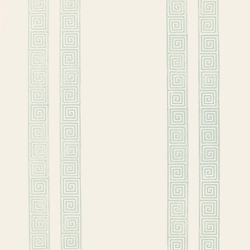 Schumacher Greek Key Stripe Water Blue WALLCOVERING | Atlanta Fabrics