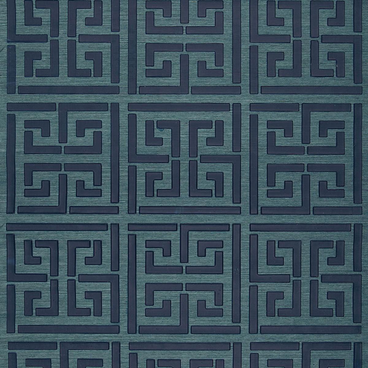 SCHUMACHER GREEK KEY SISAL PEACOCK WALLCOVERING | Atlanta Fabrics