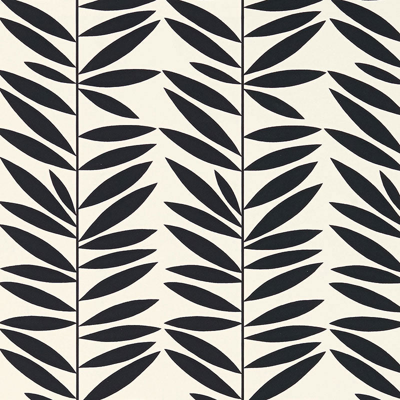Schumacher Leaf Stripe Ebony  | Atlanta Fabrics