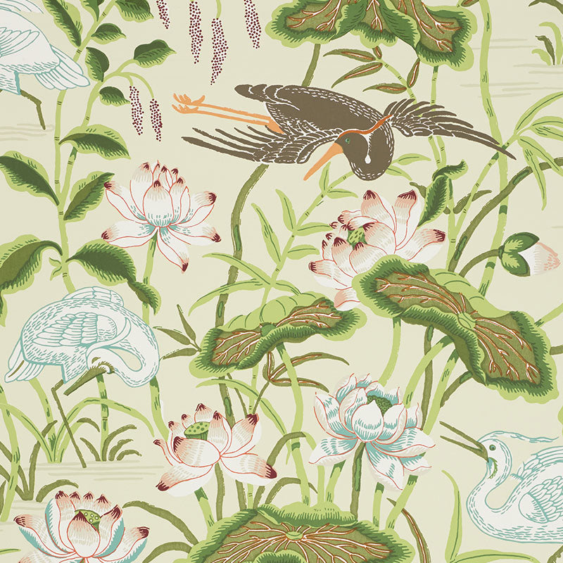 Schumacher Lotus Garden Parchment  | Atlanta Fabrics