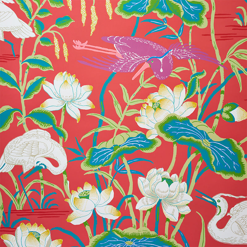 Schumacher Lotus Garden Red  | Atlanta Fabrics