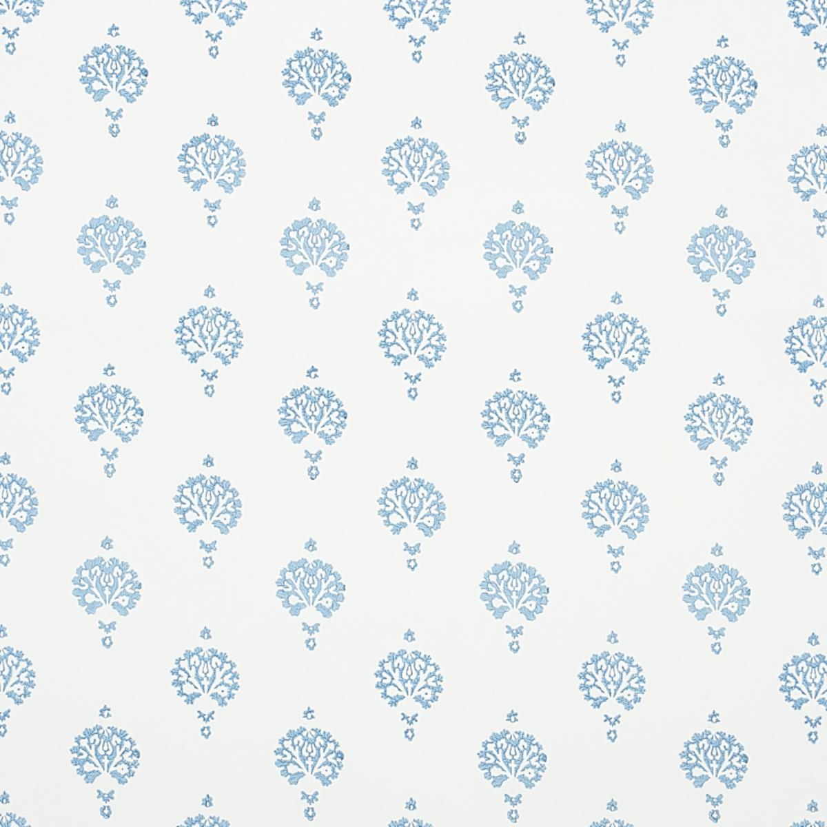 SCHUMACHER DAHLIA HAND BLOCKED PRINT BLUE WALLCOVERING | Atlanta Fabrics