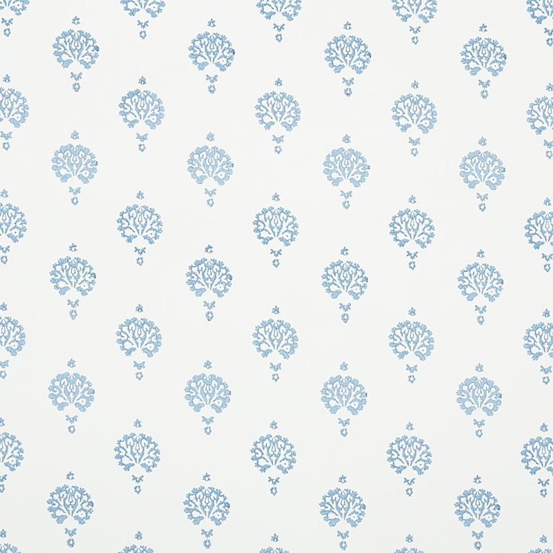 SCHUMACHER DAHLIA HAND BLOCKED PRINT BLUE WALLCOVERING | Atlanta Fabrics