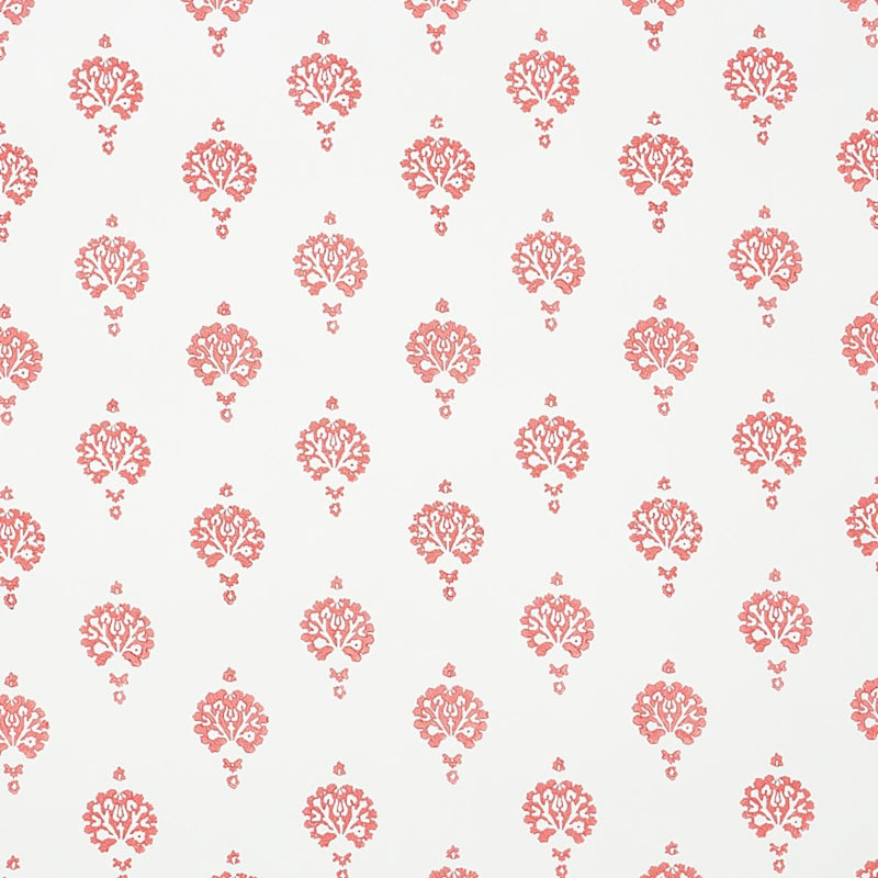 SCHUMACHER DAHLIA HAND BLOCKED PRINT RED WALLCOVERING | Atlanta Fabrics