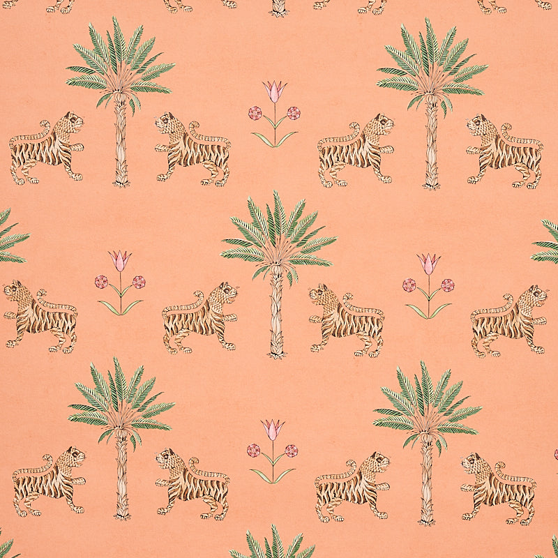Schumacher TIGER PALM CRIMSON ON PEACH  | Atlanta Fabrics