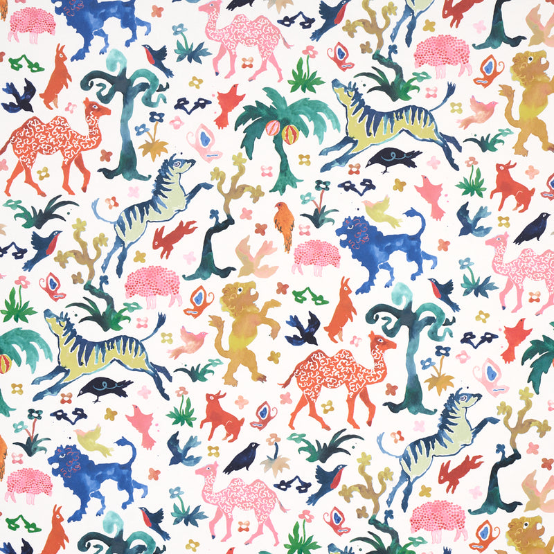 Schumacher BEASTS MULTI ON IVORY  | Atlanta Fabrics
